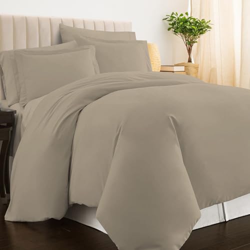 100% Cotton Full Duvet Cover Set 400 Thread Count Simply Taupe