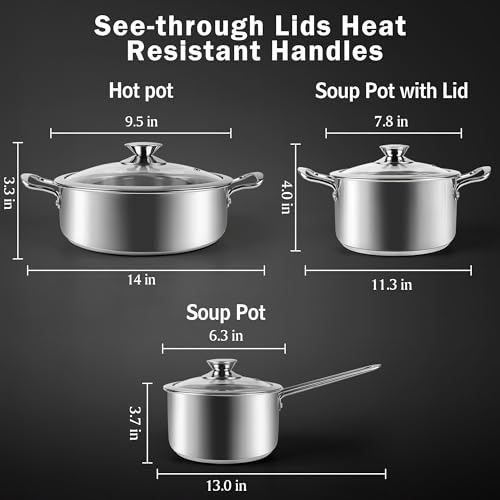 6 Piece Stainless Steel Cookware Set with Glass Lids (6 Count)
