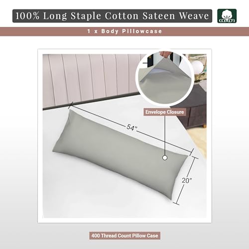 100% Cotton Long Body Pillow Case 400 Thread Count Silver (2 Count)