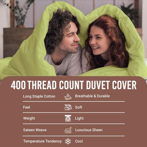 100% Cotton Queen Duvet Cover Set 400 Thread Count Light Green