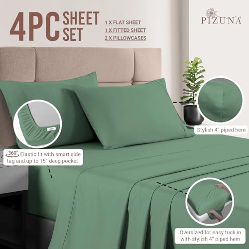 100% Cotton Sheets Set RV King 400 Thread Count Hedge Green