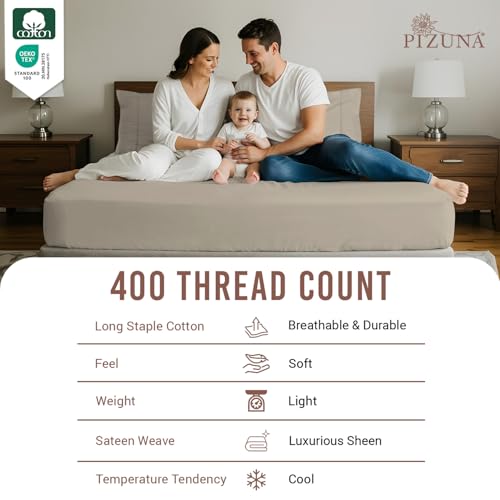 Cotton Full Fitted Sheet + 2 Pillowcases Set 400TC Simply Taupe
