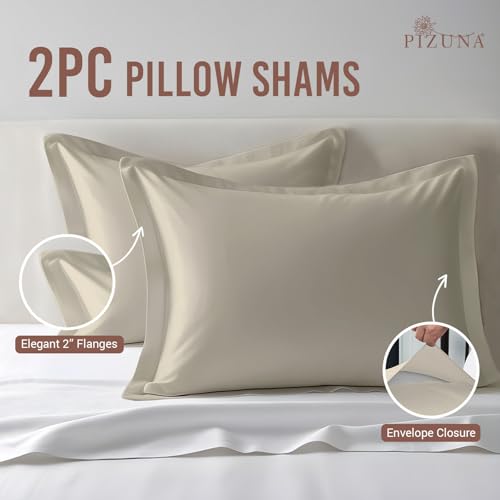 100% Cotton Queen Pillow Shams 400 Thread Count Simply Taupe (2 Count)