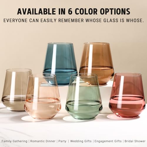 Colored Stemless Wine Glasses Set of 6