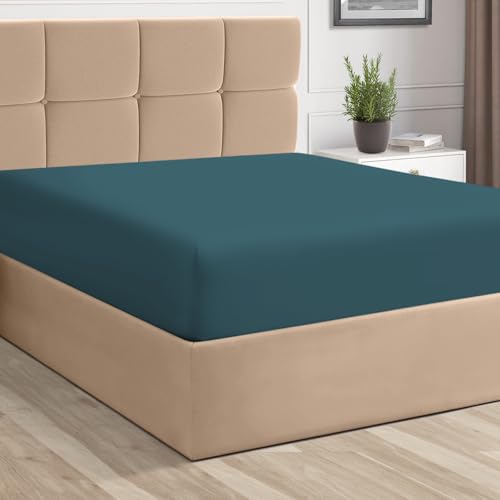 Twin XL Cotton Fitted Sheet 400 Thread Count Peacock Blue