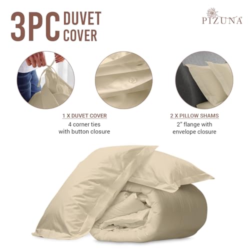 100% Cotton Queen Duvet Cover Set 400 Thread Count Beige