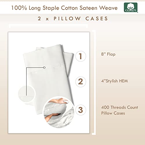 100% Cotton King Size Pillowcases 400 Thread Count Off White (2 Count)