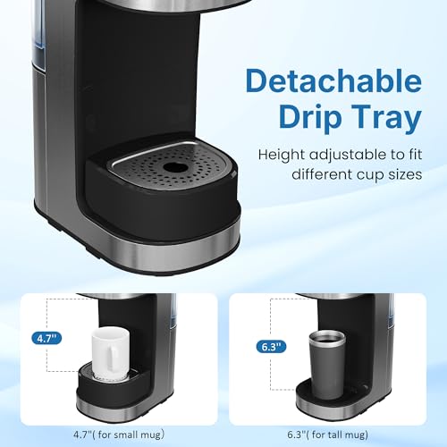 3-in-1 Single Serve Coffee Machine Brewer for K Pod Pods, Ground Coffee, and Teas, Iced Coffee Maker with Removable Water Reservoir 6 to 14oz, 2 Cup Trays, Self-Cleaning Function - Black