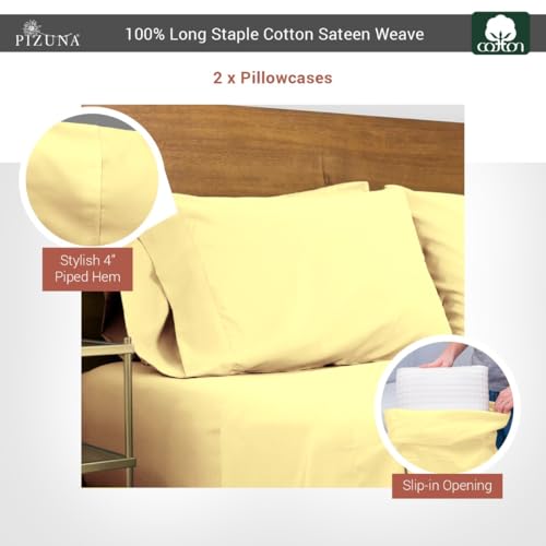 100% Cotton Queen Size Pillowcases 400 Thread Count Mellow Yellow (2 Count)