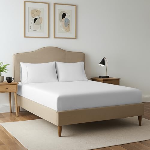 Cotton Full Fitted Sheet + 2 Pillowcases Set 400 Thread Count White