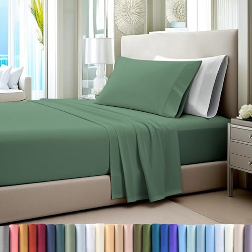 100% Cotton Sheets Set Twin XL 400 Thread Count Hedge Green