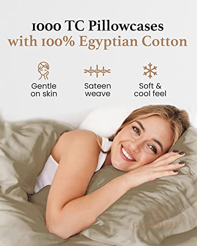 1000 TC Taupe King Pillowcases Set of 2 100% Egyptian Cotton Pillow Cases with Long Staple Cotton & Sateen Weave (2 Count)