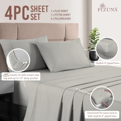 100% Cotton Sheets Set RV King 400 Thread Count Silver