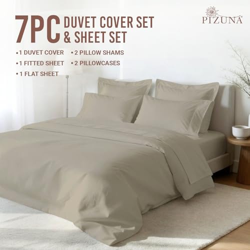 Cotton Queen Duvet Cover + Sheet Set 400 Thread Count Simply Taupe