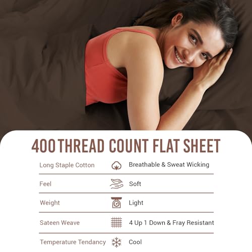 100% Cotton King Flat Sheet 400 Thread Count Dark Brown