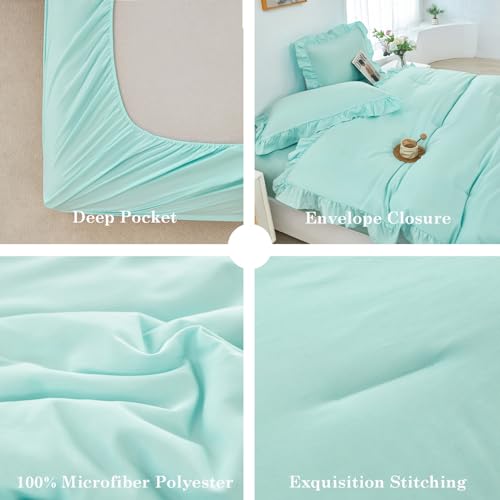 5 Pieces Mint Green King Bed in A Bag Ruffle Comforter Set
