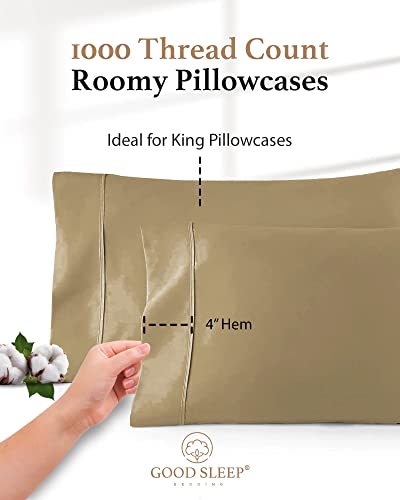 1000 TC Taupe King Pillowcases Set of 2 100% Egyptian Cotton Pillow Cases with Long Staple Cotton & Sateen Weave (2 Count)