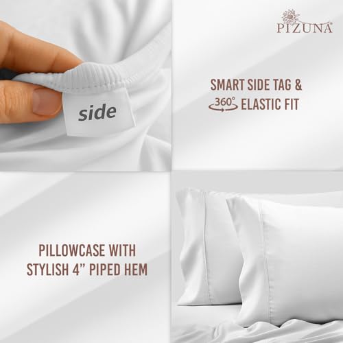 Cotton Twin XL Fitted Sheet + 2 Pillowcases Set 400TC White