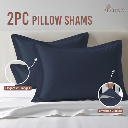100% Cotton Queen Pillow Shams 400 Thread Count Dark Blue (2 Count)
