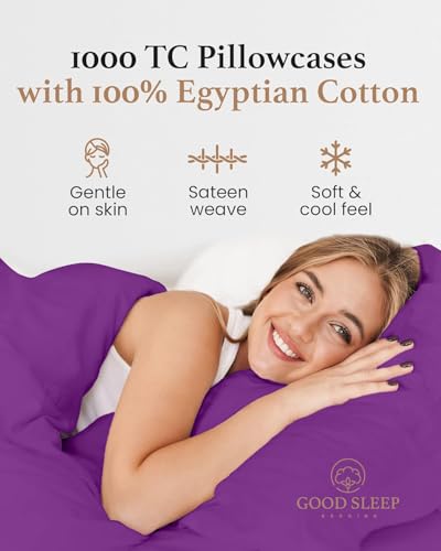 1000 TC Purple King Pillowcases Set of 2 100% Egyptian Cotton Pillow Cases with Long Staple Cotton & Sateen Weave (2 Count)
