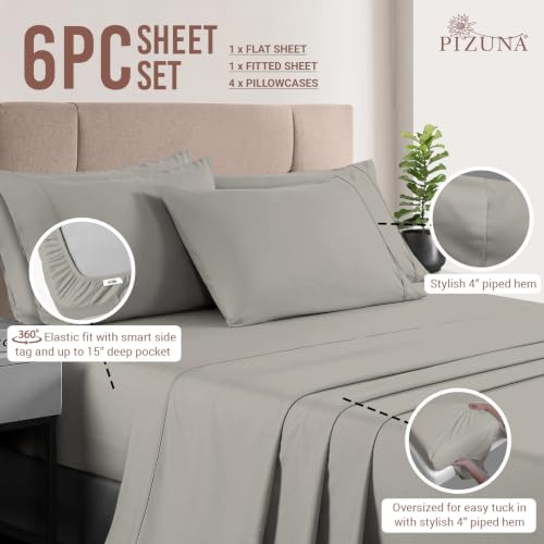 Cotton Sheets Set Queen with 4 Cases 400 Thread Count Ash Grey