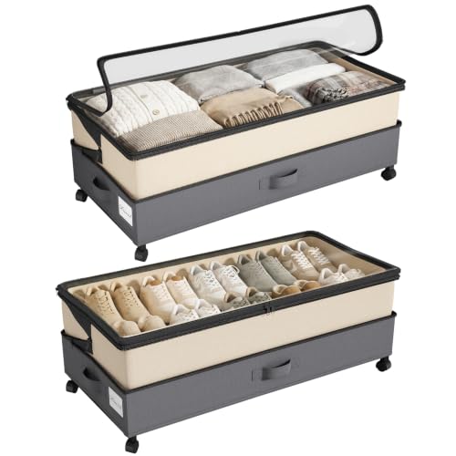 2Pack Height adjustable Under Bed Storage with Wheels (2 Count)