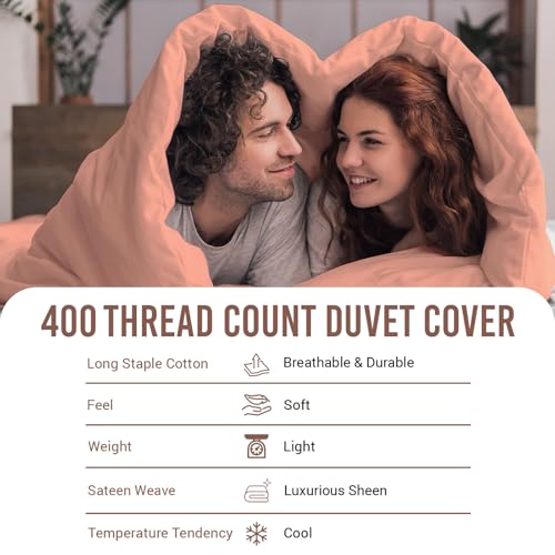 100% Cotton King Duvet Cover Set 400 Thread Count Coral Pink