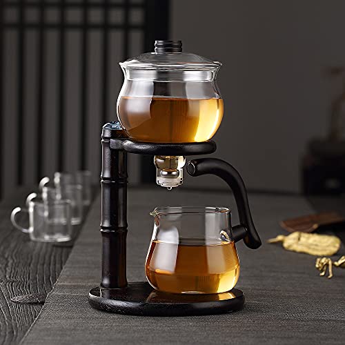 Lazy Kungfu Glass Tea Set Semi Automatic Drip Rotating with Infuser Glass Teapot Set