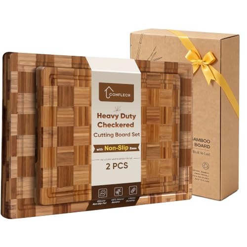 Bamboo Cutting Board Set of 2 Wooden Cutting Boards for Kitchen Wood (2 Count)
