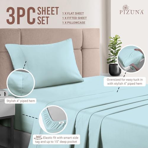 100% Cotton Sheets Set Twin 400 Thread Count Baby Blue