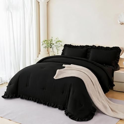 5Pcs Full Bed in A Bag Black Girls Ruffle Bedding Sets