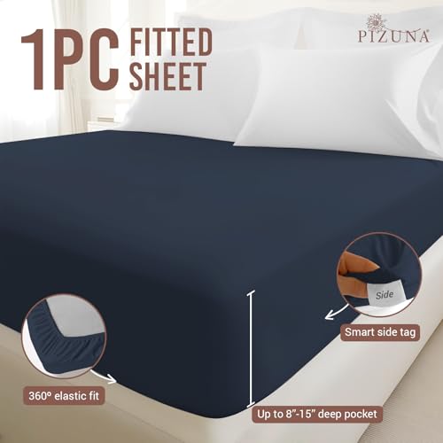 King Cotton Fitted Sheet 400 Thread Count Dark Blue