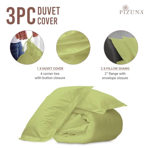 100% Cotton Queen Duvet Cover Set 400 Thread Count Light Green