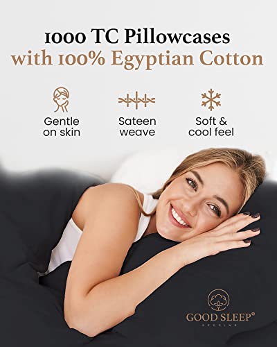 1000 TC Dark Gray King Pillowcases Set of 4 100% Egyptian Cotton Pillow Cases with Long Staple Cotton & Sateen Weave (4 Count)