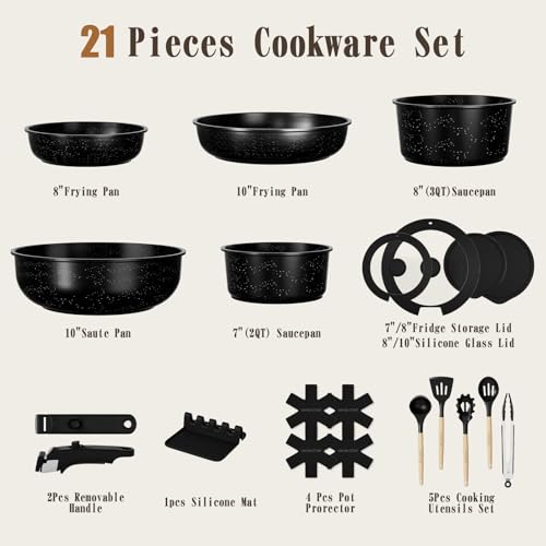 21Pcs Pots and Pans Set Non Stick