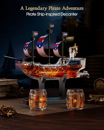Pirate Ship Whiskey Decanter Gift Set with 2 Glasses