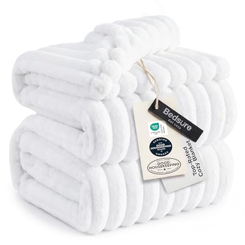 Full Size Fleece Blankets for Bed Bright White 84"x90"