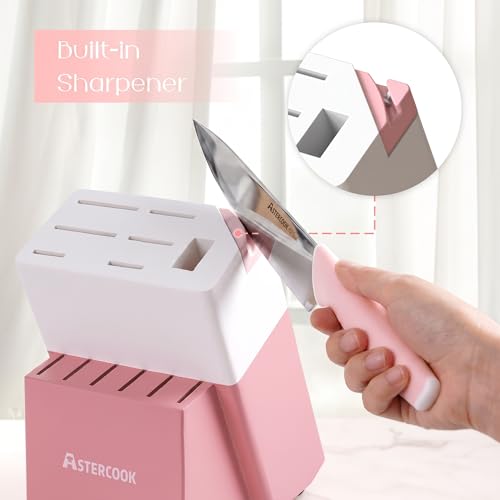 Knife Set Kitchen Knives Set with Block and Sharpener 15 Pcs German Stainless Steel Knives Sharp Blade Dishwasher Safe Deba Knives with Ergonomic Handle (15 Count)