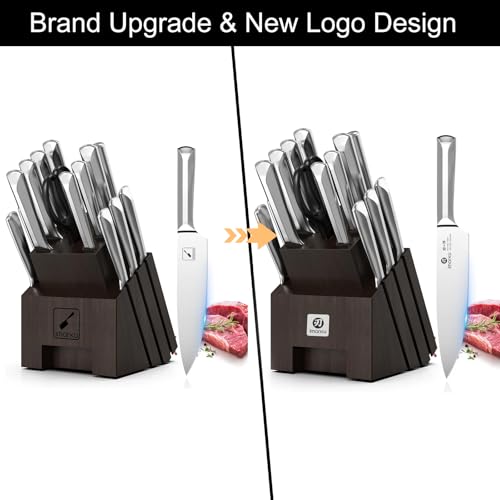 16 Pieces High Carbon Japanese Stainless Steel Knife Set with Block (16 Count)