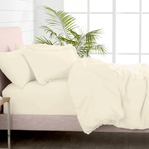 100% Cotton King Duvet Cover Set + Fitted Sheet 400TC New Ivory