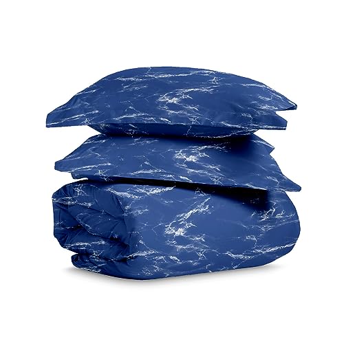 100% Cotton Marble Print Full Duvet Cover Set 400TC Blue