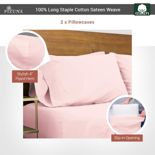 100% Cotton Queen Size Pillowcases 400 Thread Count Light Pink (2 Count)