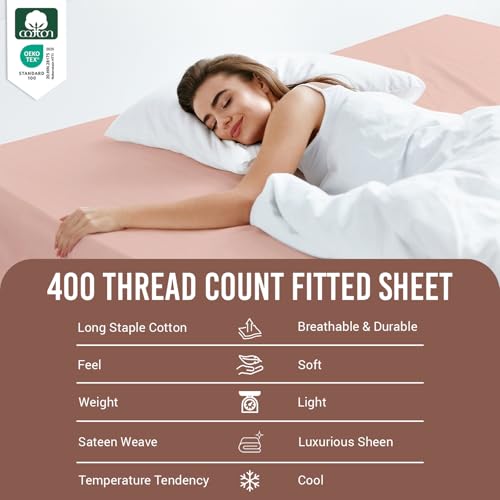 Twin Cotton Fitted Sheet 400 Thread Count Misty Rose