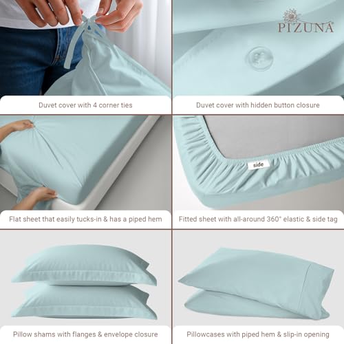 Cotton Full Duvet Cover + Sheet Set 400 Thread Count Baby Blue