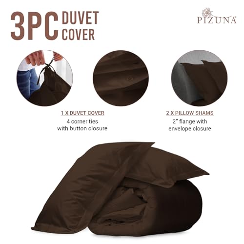 100% Cotton Full Duvet Cover Set 400 Thread Count Dark Brown