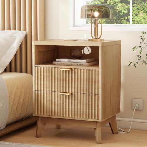 Fluted Nightstand with Charging Station