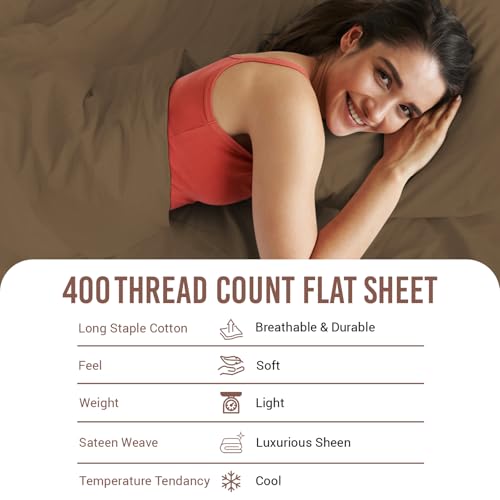 100% Cotton King Flat Sheet 400 Thread Count Woody Brown