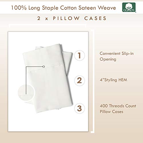100% Cotton King Size Pillowcases 400 Thread Count Off White (2 Count)