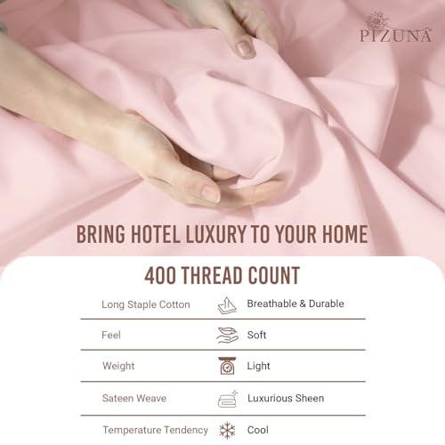 Cotton Twin Duvet Cover + Sheet Set 400 Thread Count Light Pink