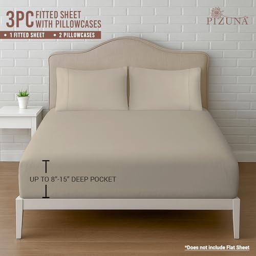 Cotton Cal King Fitted Sheet + 2 Pillowcases Set 400TC Simply Taupe